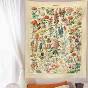 Botanical and Floral Tapestry Print Wall Hanging