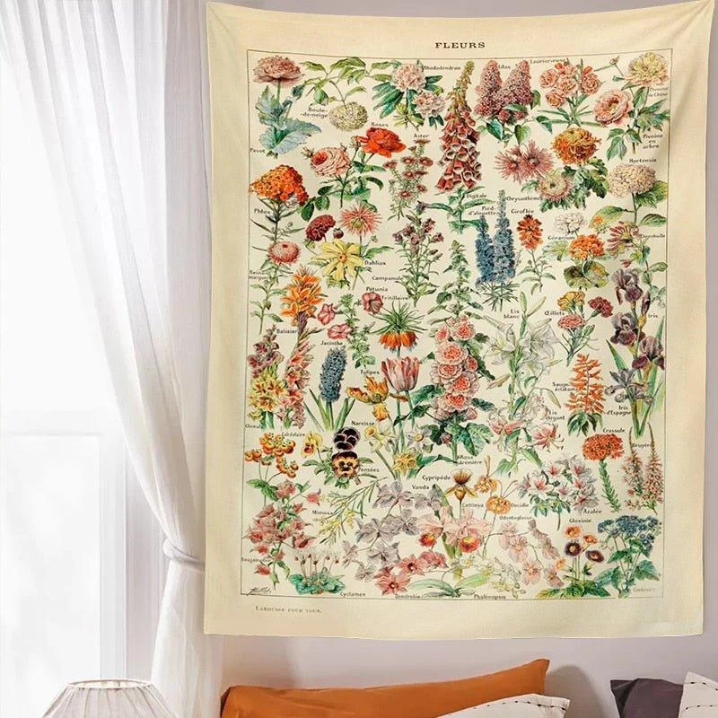 Botanical and Floral Tapestry Print Wall Hanging -  - #tag1#