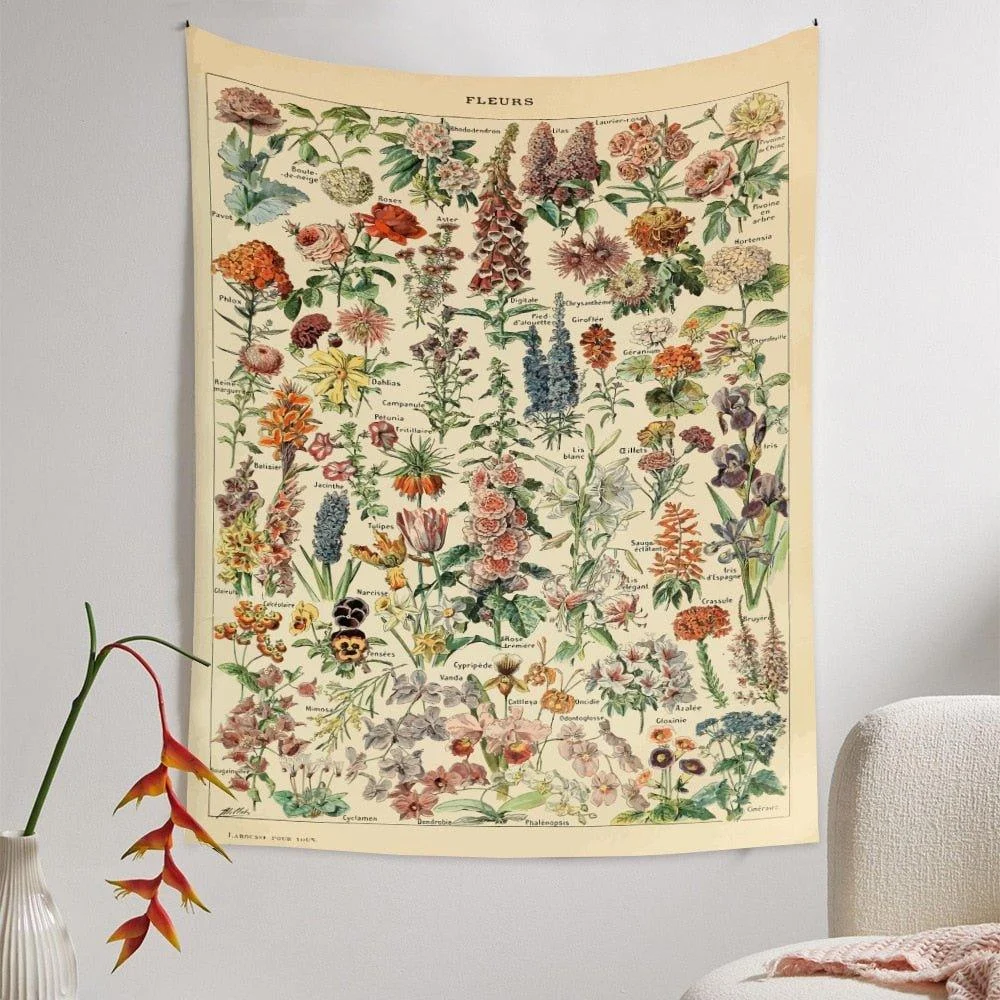 Botanical and Floral Tapestry Print Wall Hanging -  - #tag1#