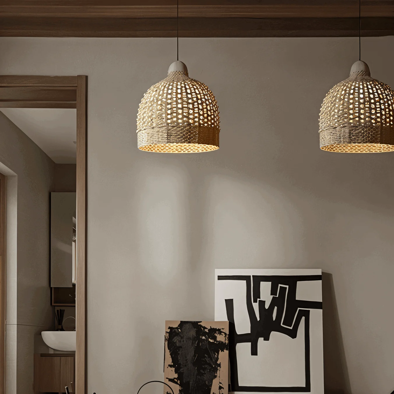 Braided Dome Pendant Light - Handcrafted Bamboo Ceiling Light -  - #tag1#