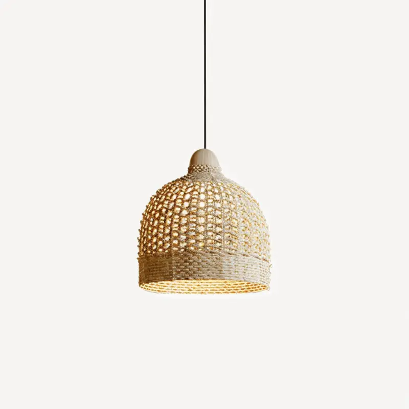 Braided Dome Pendant Light Handcrafted Bamboo Ceiling Light tag1