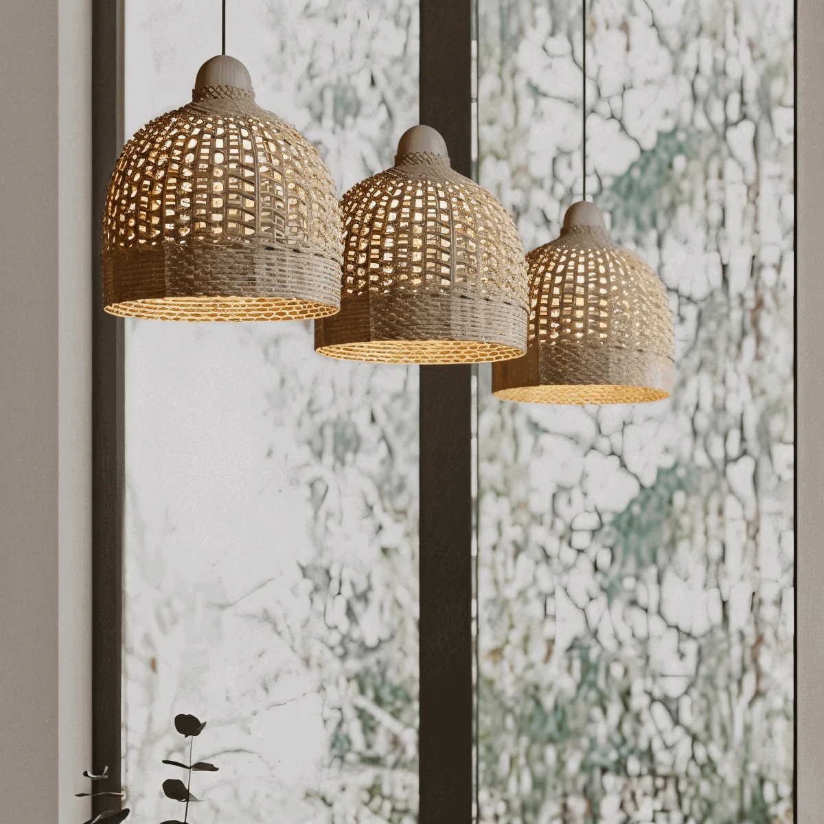 Braided Dome Pendant Light - Handcrafted Bamboo Ceiling Light -  - #tag1#