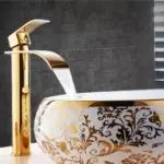 Brass Gold White Waterfall Luxury Bathroom Faucet tag1