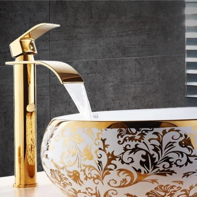 Brass Gold & White Waterfall Luxury Bathroom Faucet -  - #tag1#
