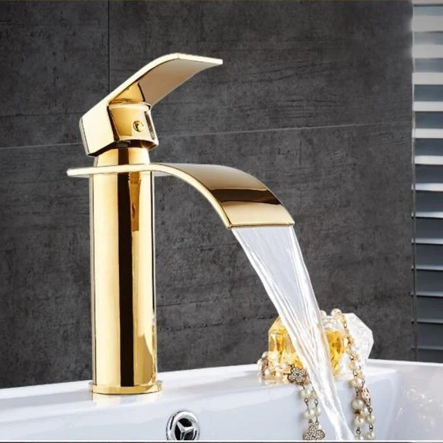 Brass Gold & White Waterfall Luxury Bathroom Faucet -  - #tag1#