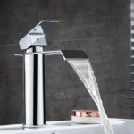 Brass Gold White Waterfall Luxury Bathroom Faucet tag1