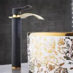Brass Gold White Waterfall Luxury Bathroom Faucet tag1