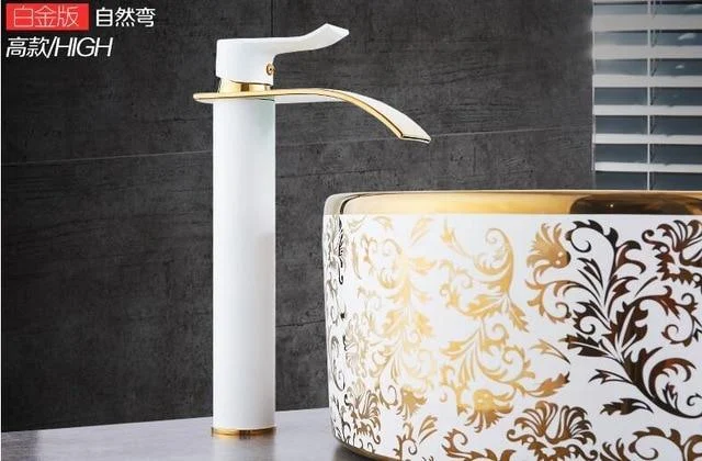 Brass Gold & White Waterfall Luxury Bathroom Faucet -  - #tag1#