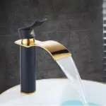 Brass Gold White Waterfall Luxury Bathroom Faucet tag1