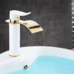 Brass Gold White Waterfall Luxury Bathroom Faucet tag1