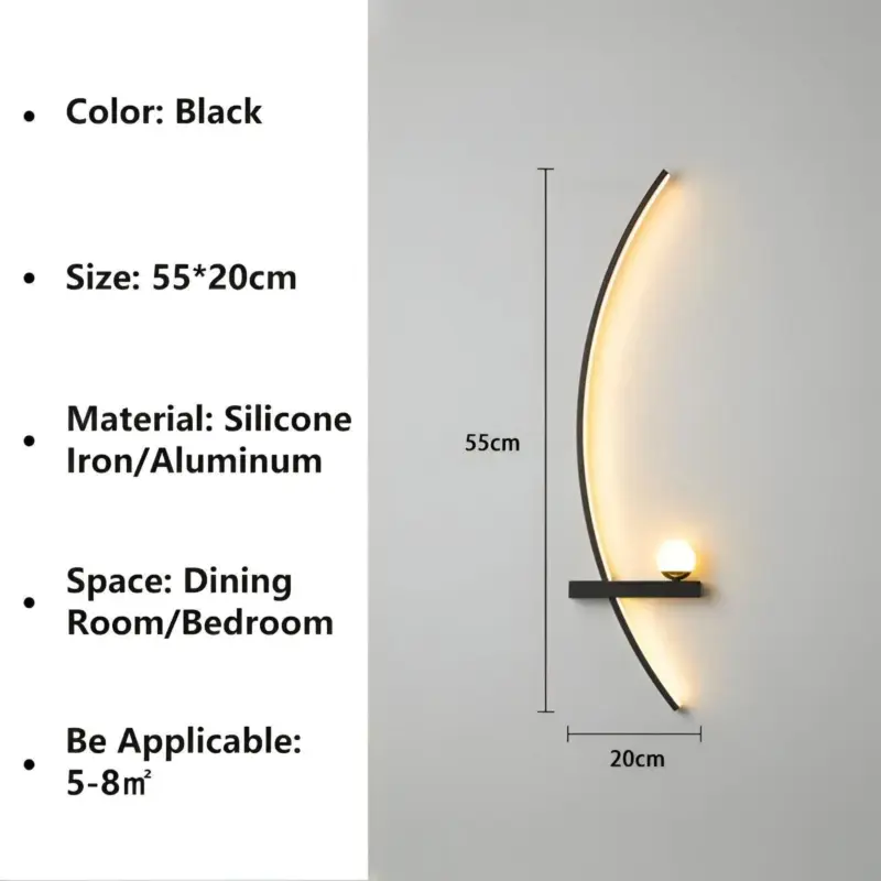 BrightArc Wall Light Curved Wall Light LED Arc Line Bedside Wall Lamp tag1