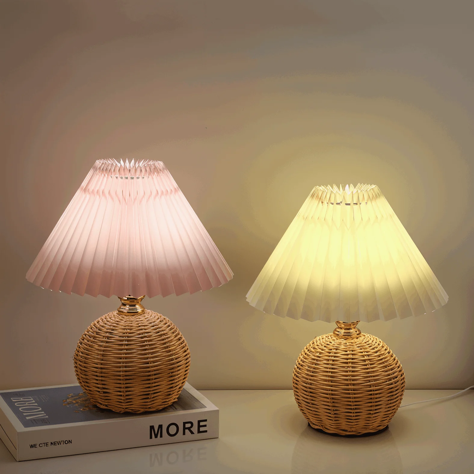 Brolly Pleated Table Lamp - Retro Rattan Lamp - Conical Table Lamp -  - #tag1#