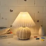 Brolly Pleated Table Lamp Retro Rattan Lamp Conical Table Lamp tag1