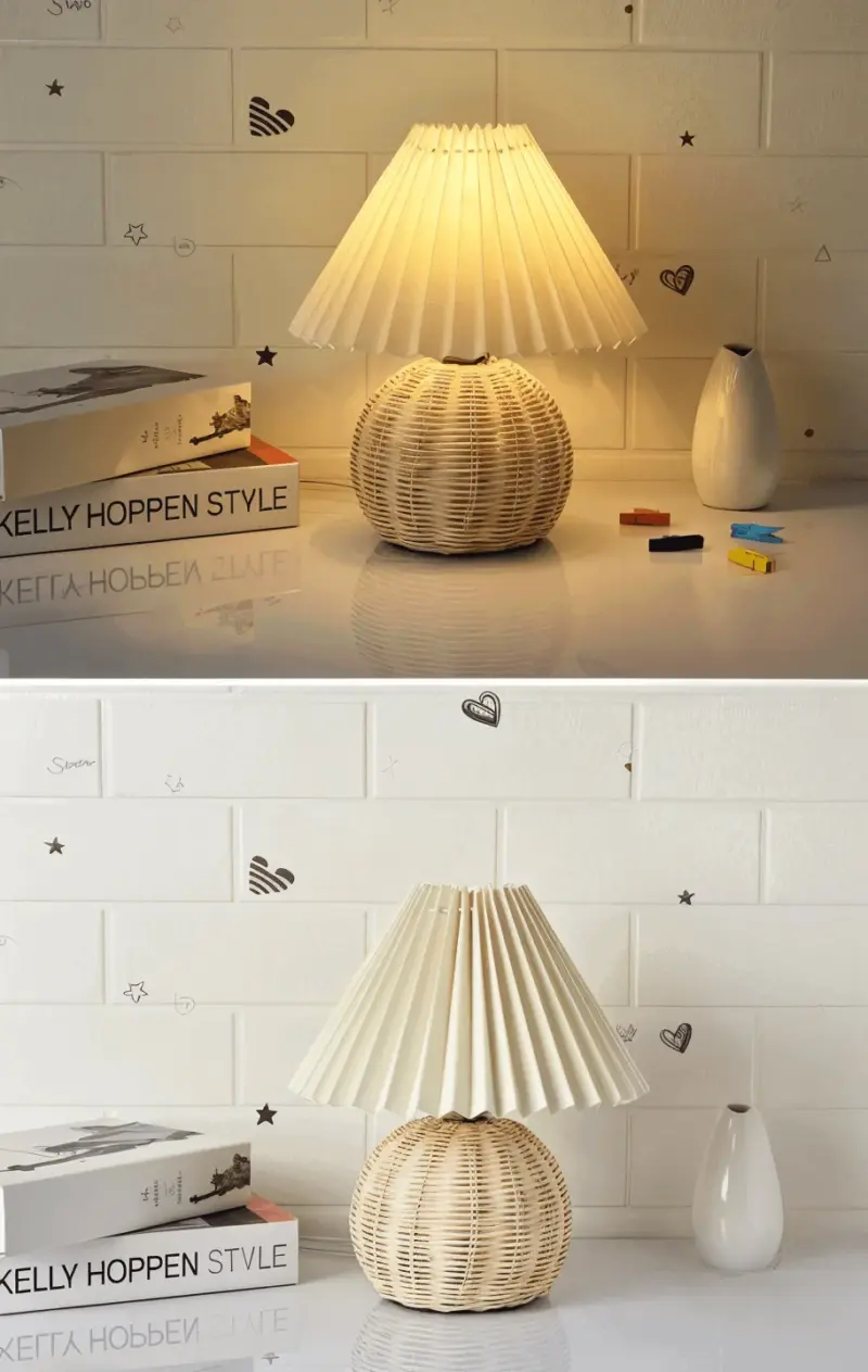 Brolly Pleated Table Lamp Retro Rattan Lamp Conical Table Lamp tag1