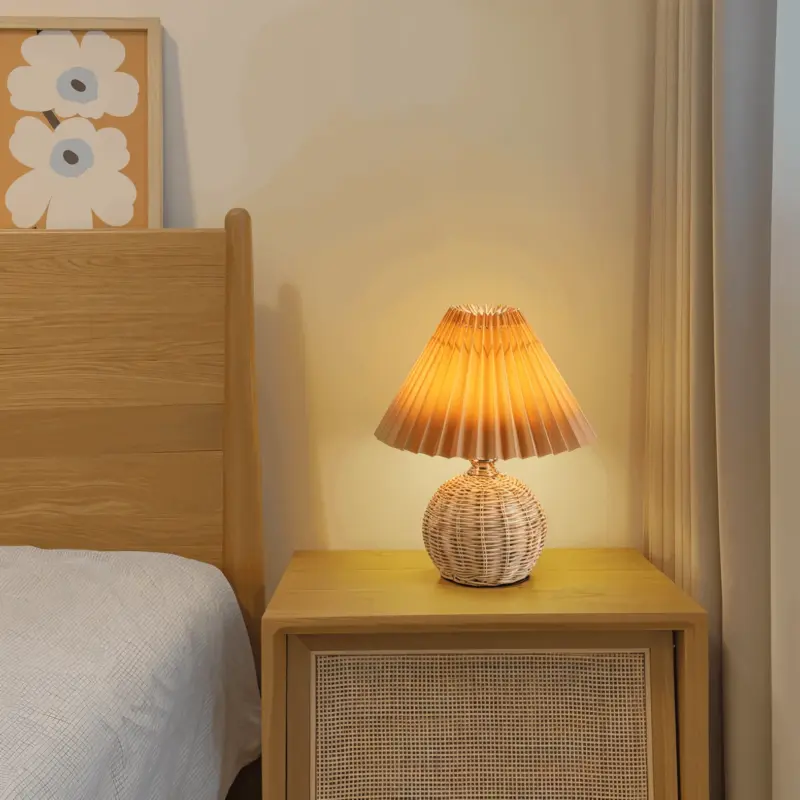 Brolly Pleated Table Lamp Retro Rattan Lamp Conical Table Lamp tag1
