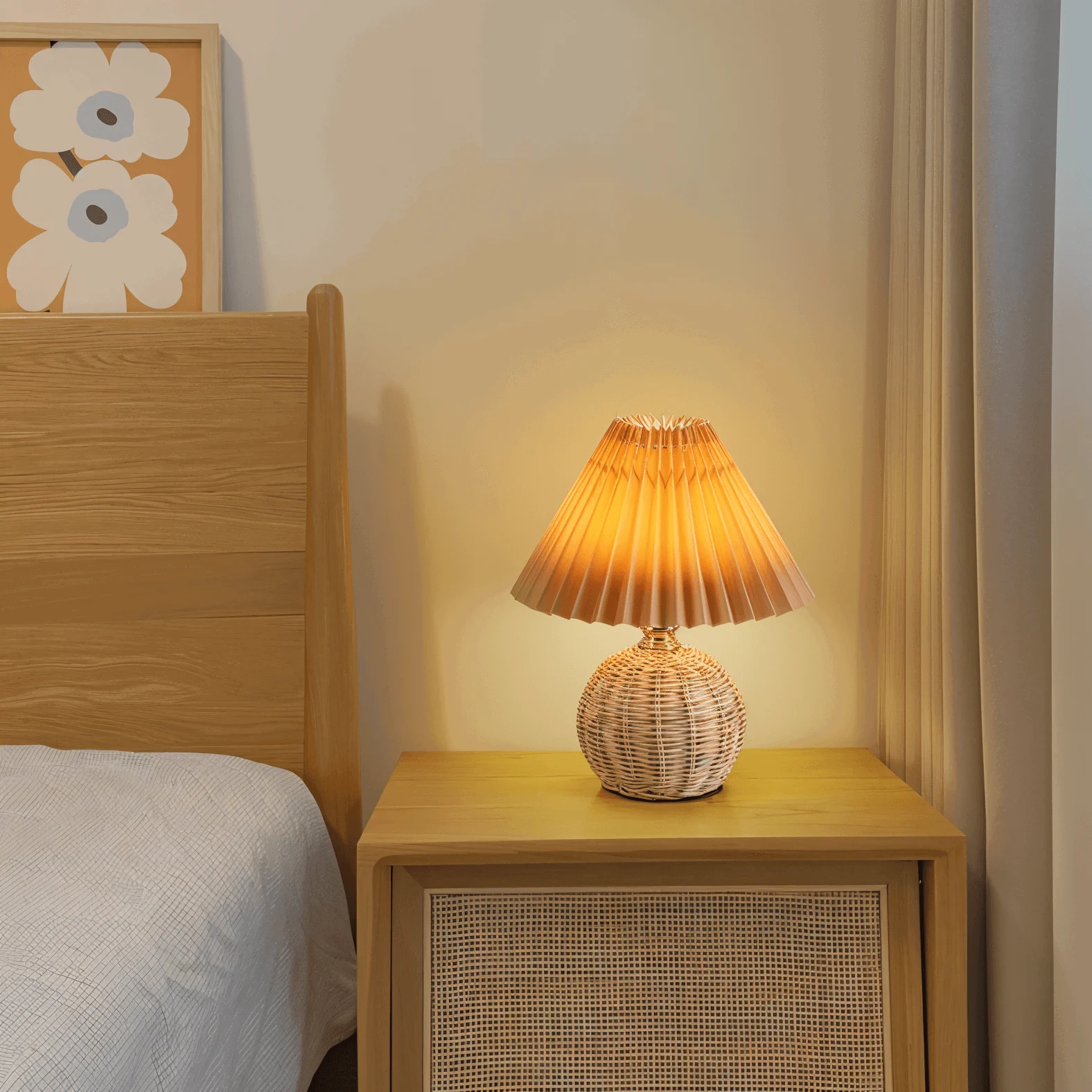 Brolly Pleated Table Lamp - Retro Rattan Lamp - Conical Table Lamp -  - #tag1#