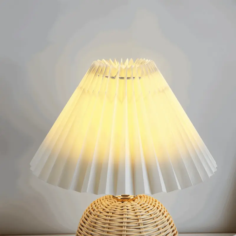 Brolly Pleated Table Lamp Retro Rattan Lamp Conical Table Lamp tag1