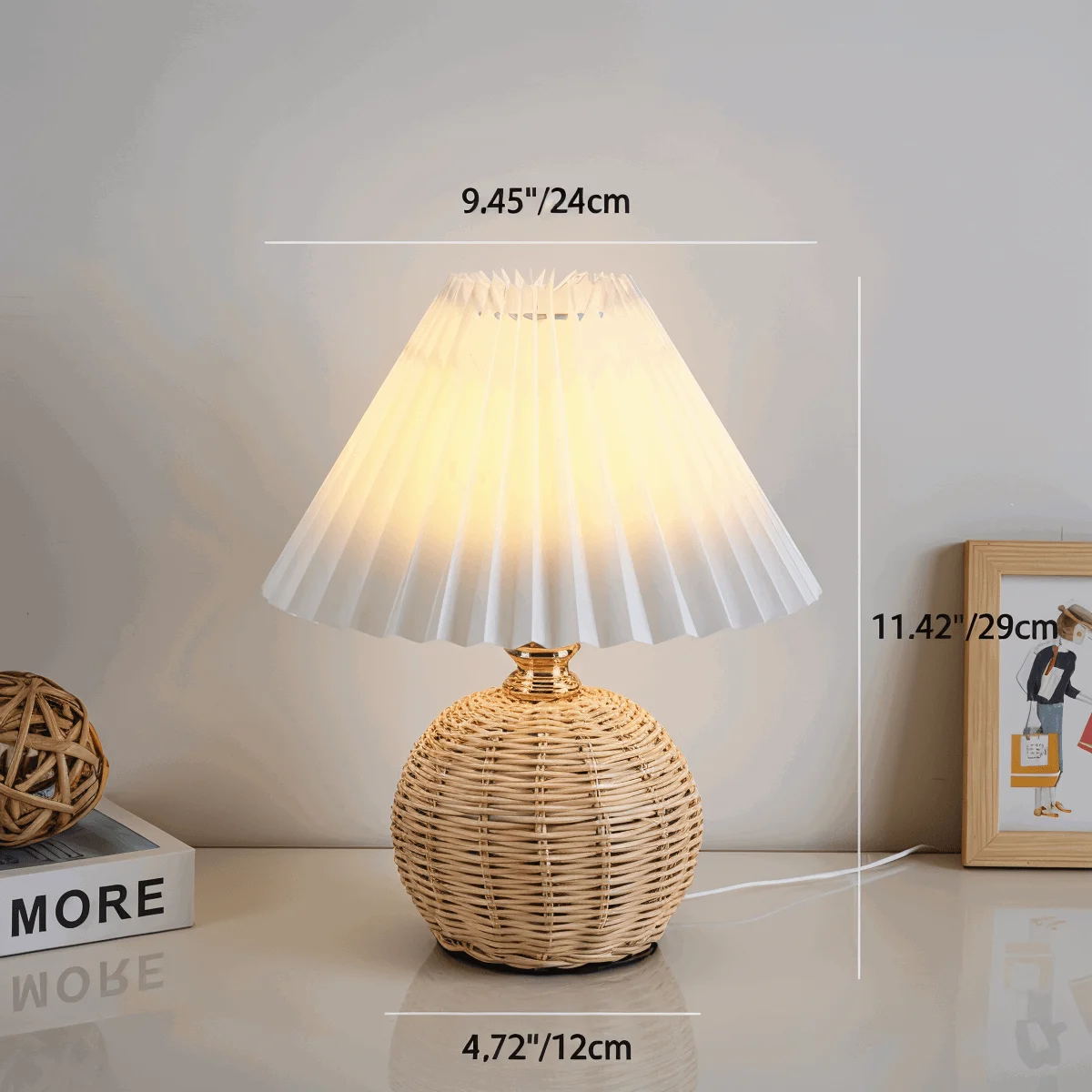 Brolly Pleated Table Lamp - Retro Rattan Lamp - Conical Table Lamp -  - #tag1#