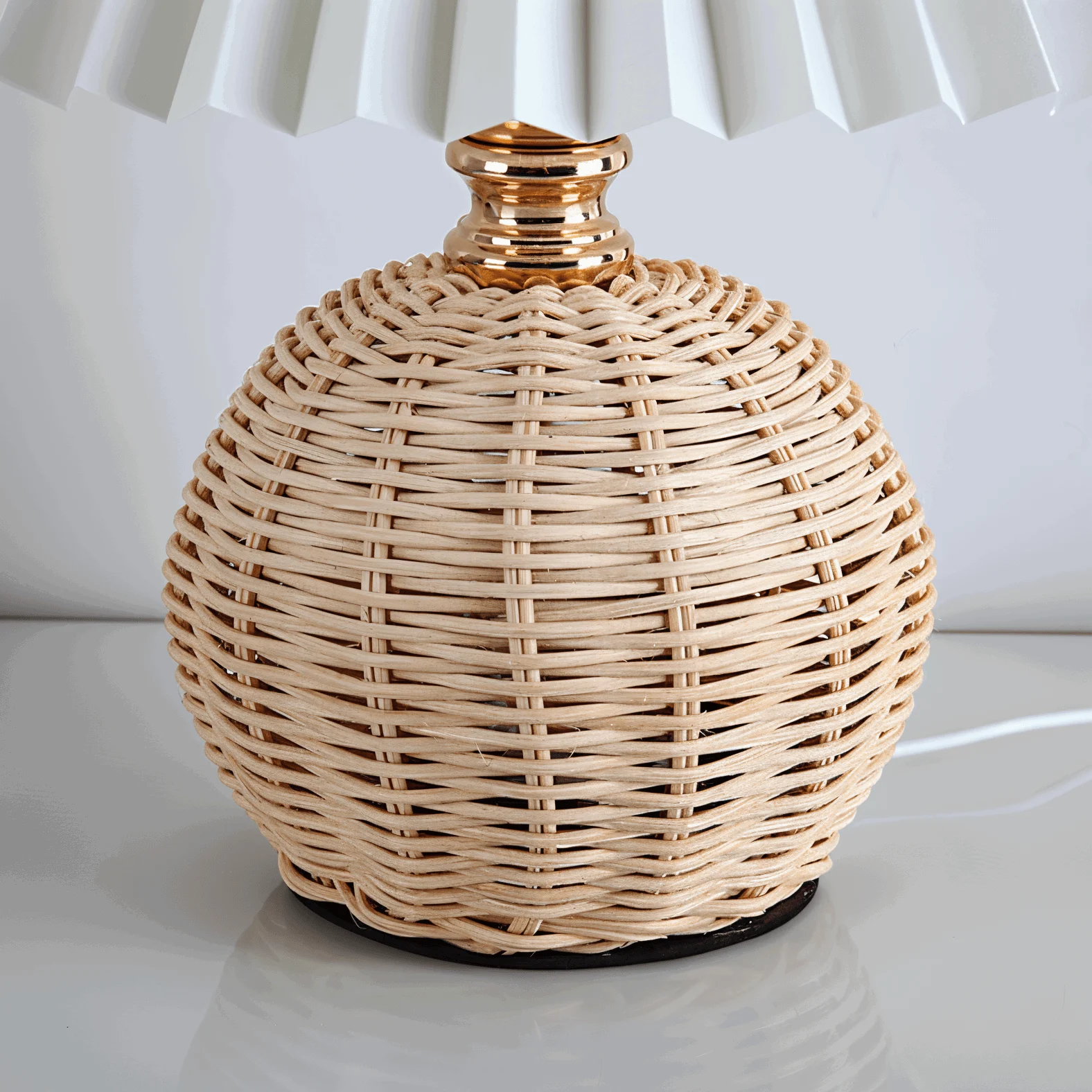 Brolly Pleated Table Lamp - Retro Rattan Lamp - Conical Table Lamp -  - #tag1#
