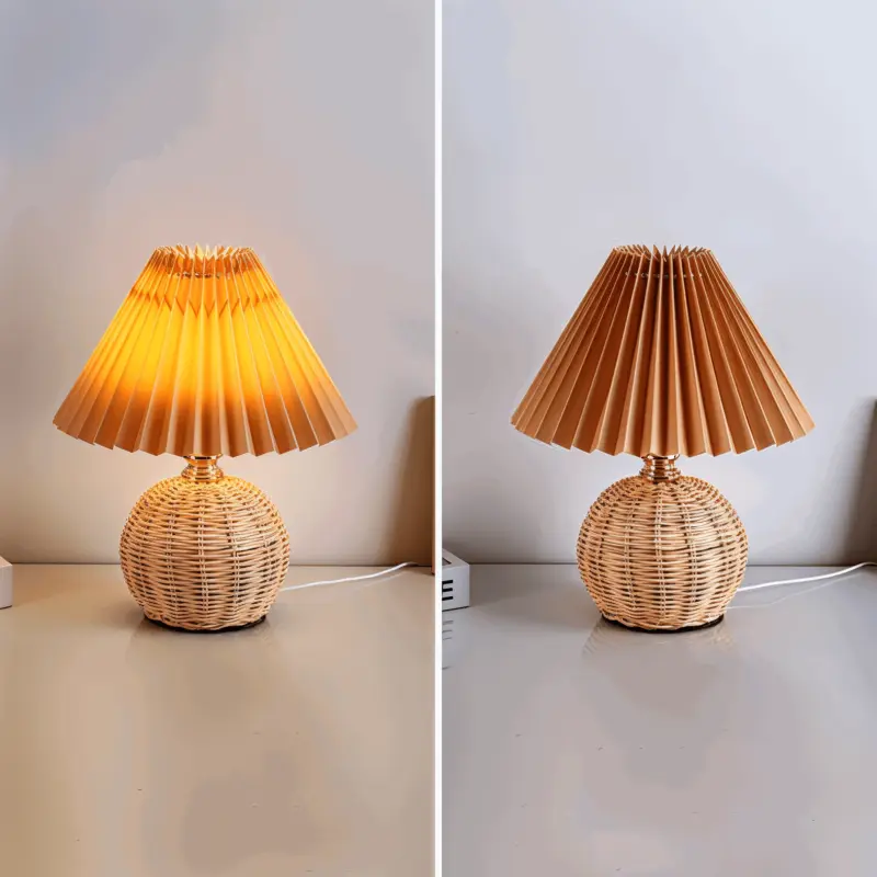 Brolly Pleated Table Lamp Retro Rattan Lamp Conical Table Lamp tag1