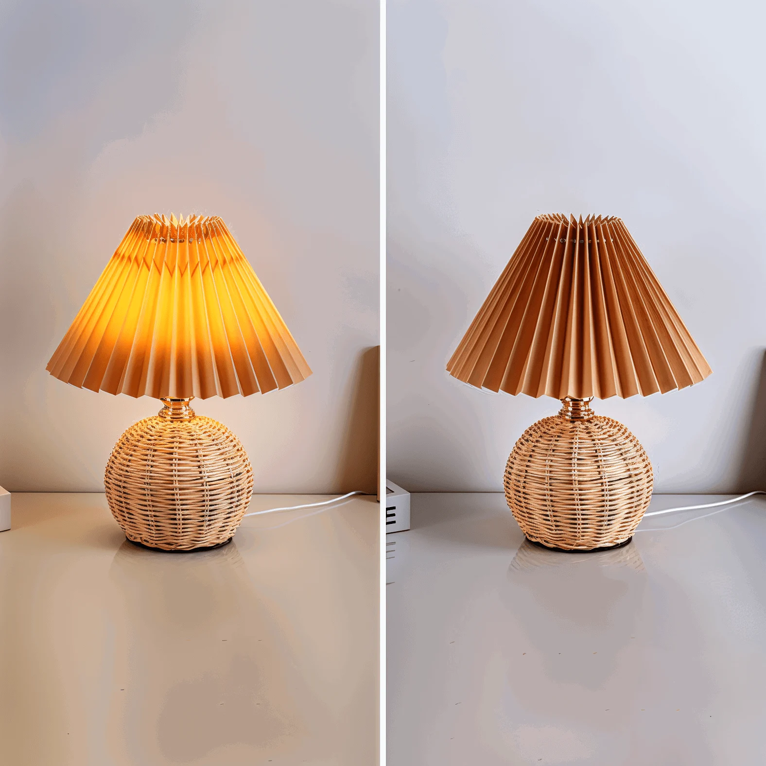 Brolly Pleated Table Lamp - Retro Rattan Lamp - Conical Table Lamp -  - #tag1#