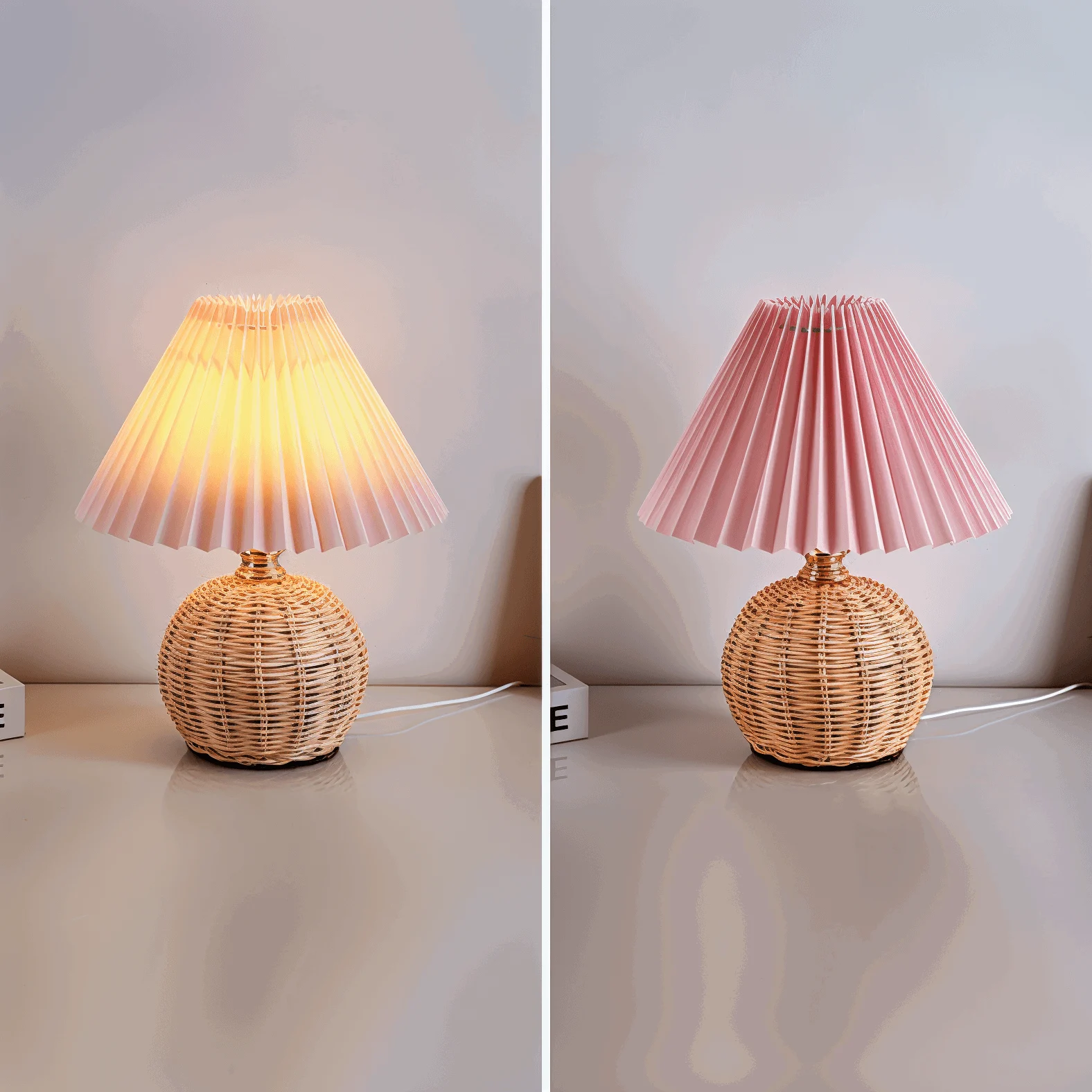 Brolly Pleated Table Lamp - Retro Rattan Lamp - Conical Table Lamp -  - #tag1#