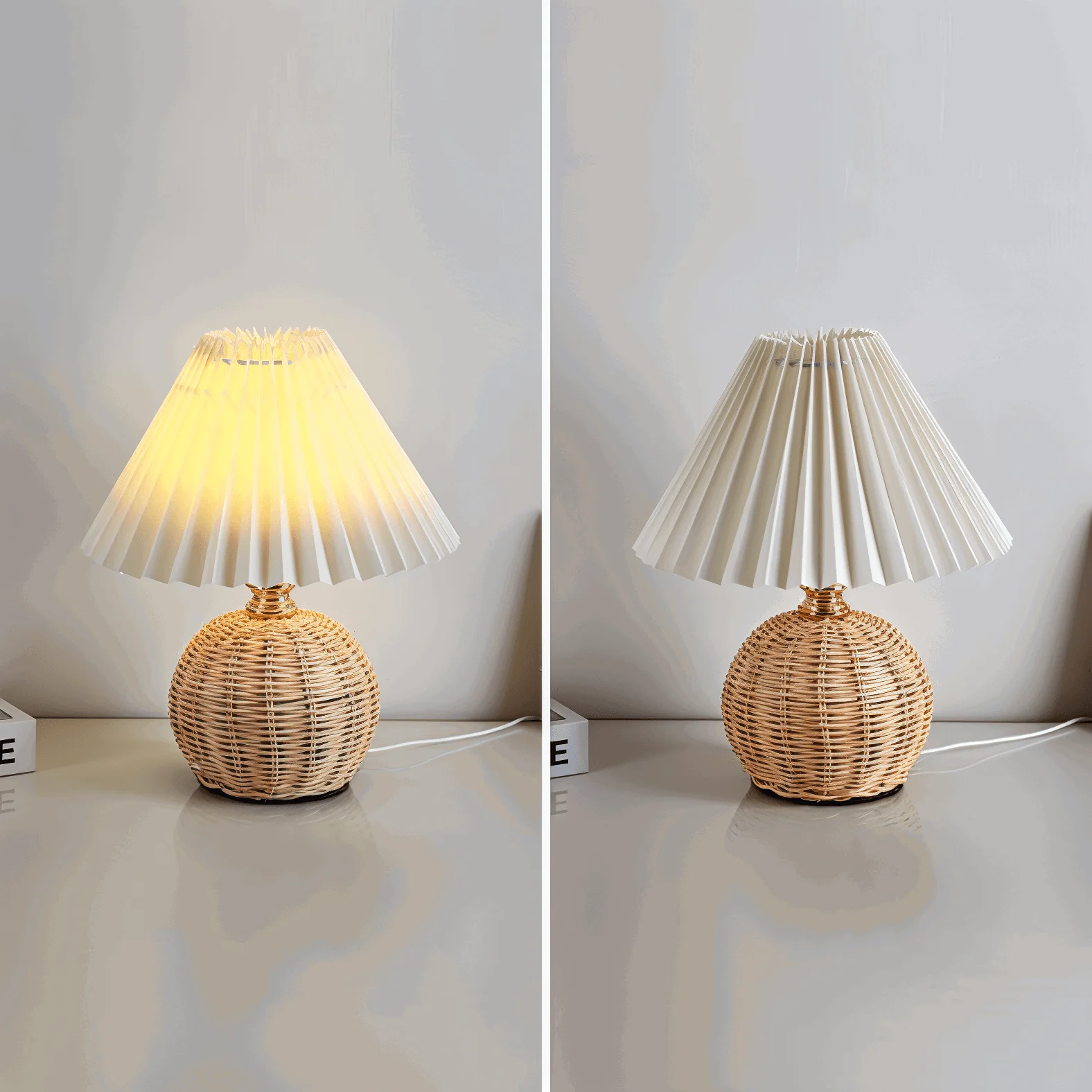 Brolly Pleated Table Lamp - Retro Rattan Lamp - Conical Table Lamp -  - #tag1#