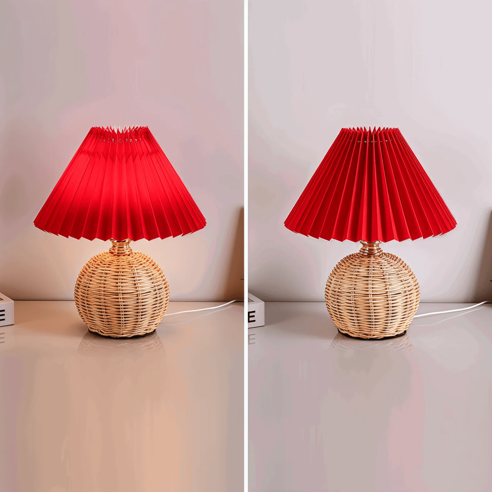 Brolly Pleated Table Lamp - Retro Rattan Lamp - Conical Table Lamp -  - #tag1#