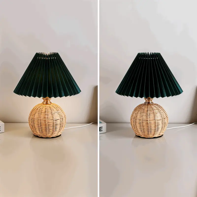 Brolly Pleated Table Lamp Retro Rattan Lamp Conical Table Lamp tag1