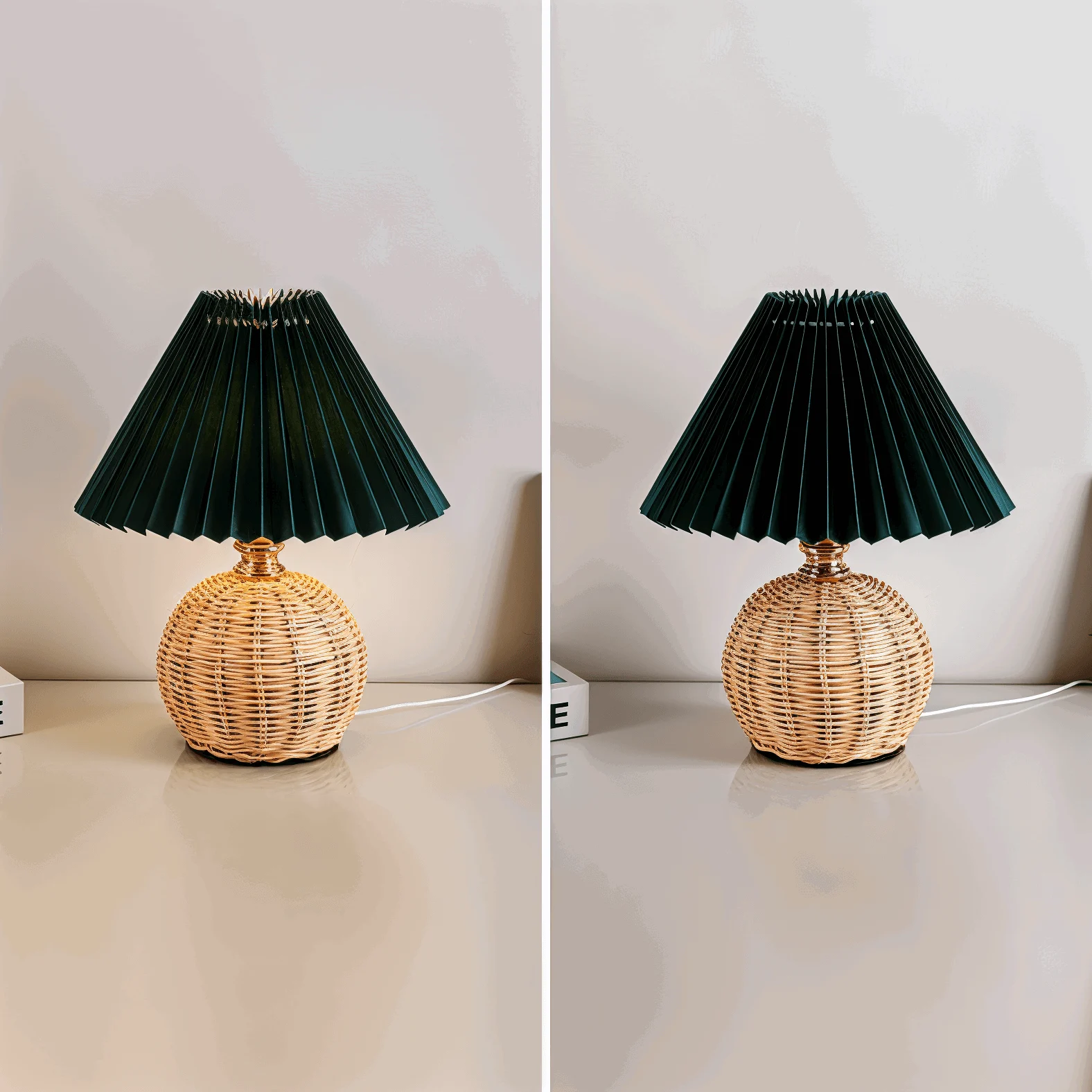Brolly Pleated Table Lamp - Retro Rattan Lamp - Conical Table Lamp -  - #tag1#