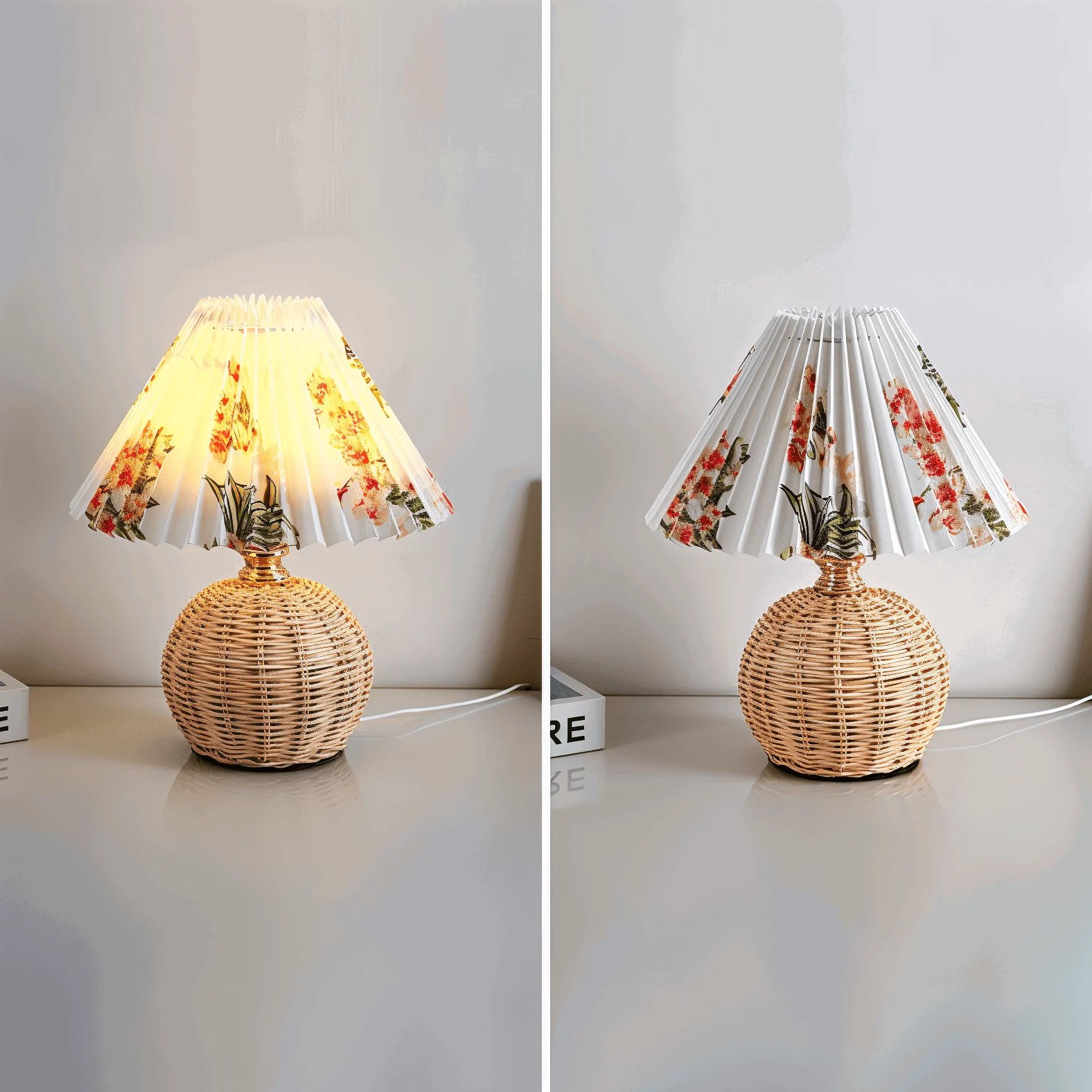 Brolly Pleated Table Lamp - Retro Rattan Lamp - Conical Table Lamp -  - #tag1#