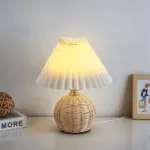 Brolly Pleated Table Lamp Retro Rattan Lamp Conical Table Lamp tag1