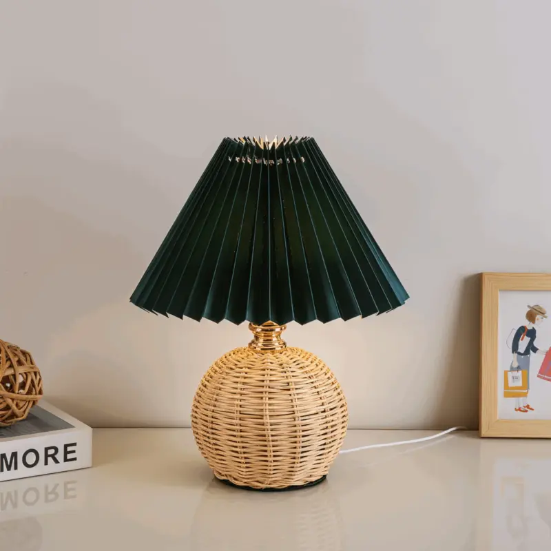 Brolly Pleated Table Lamp Retro Rattan Lamp Conical Table Lamp tag1