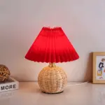 Brolly Pleated Table Lamp Retro Rattan Lamp Conical Table Lamp tag1