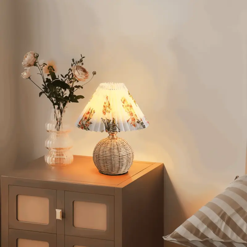 Brolly Pleated Table Lamp Retro Rattan Lamp Conical Table Lamp tag1