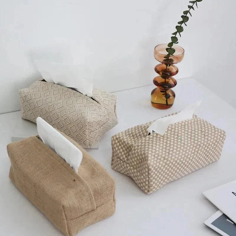 Brown Cotton Linen Tissue Box Holder -  - #tag1#