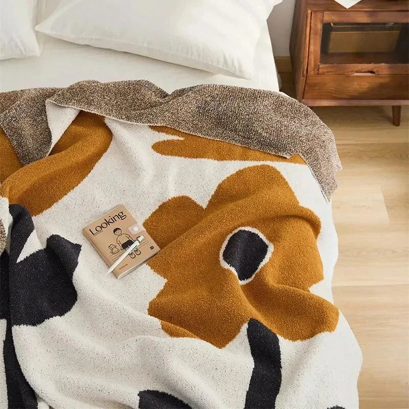 Brown Flower Knitted Throw Blanket -