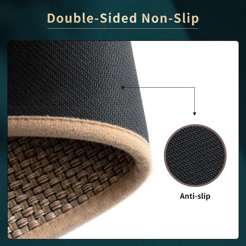 Brown Grey Linen Rugs Kitchen Floor Mats Anti-Slip Washed -