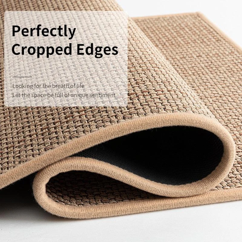 Brown Grey Linen Rugs Kitchen Floor Mats Anti-Slip Washed -