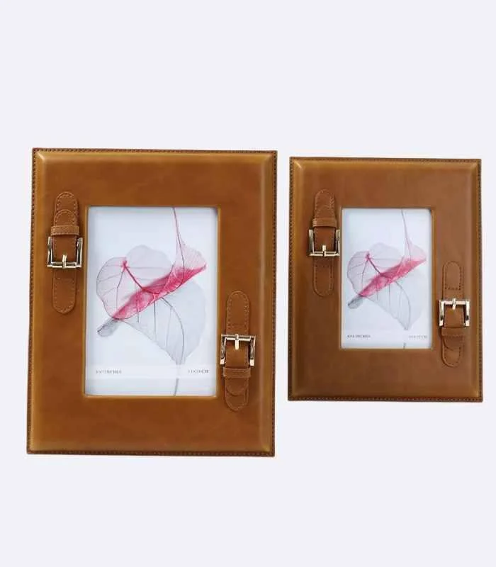 Brown Leather Photo Frame with Buckle -  - #tag1#