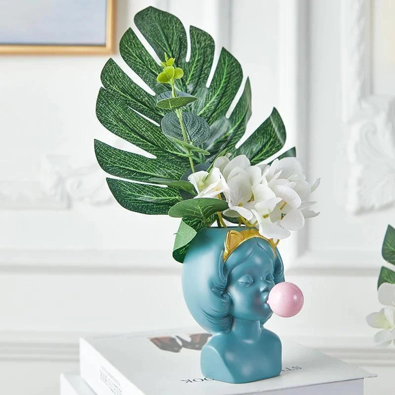 Bubble-Blowing Babe Bust Planter Vase -