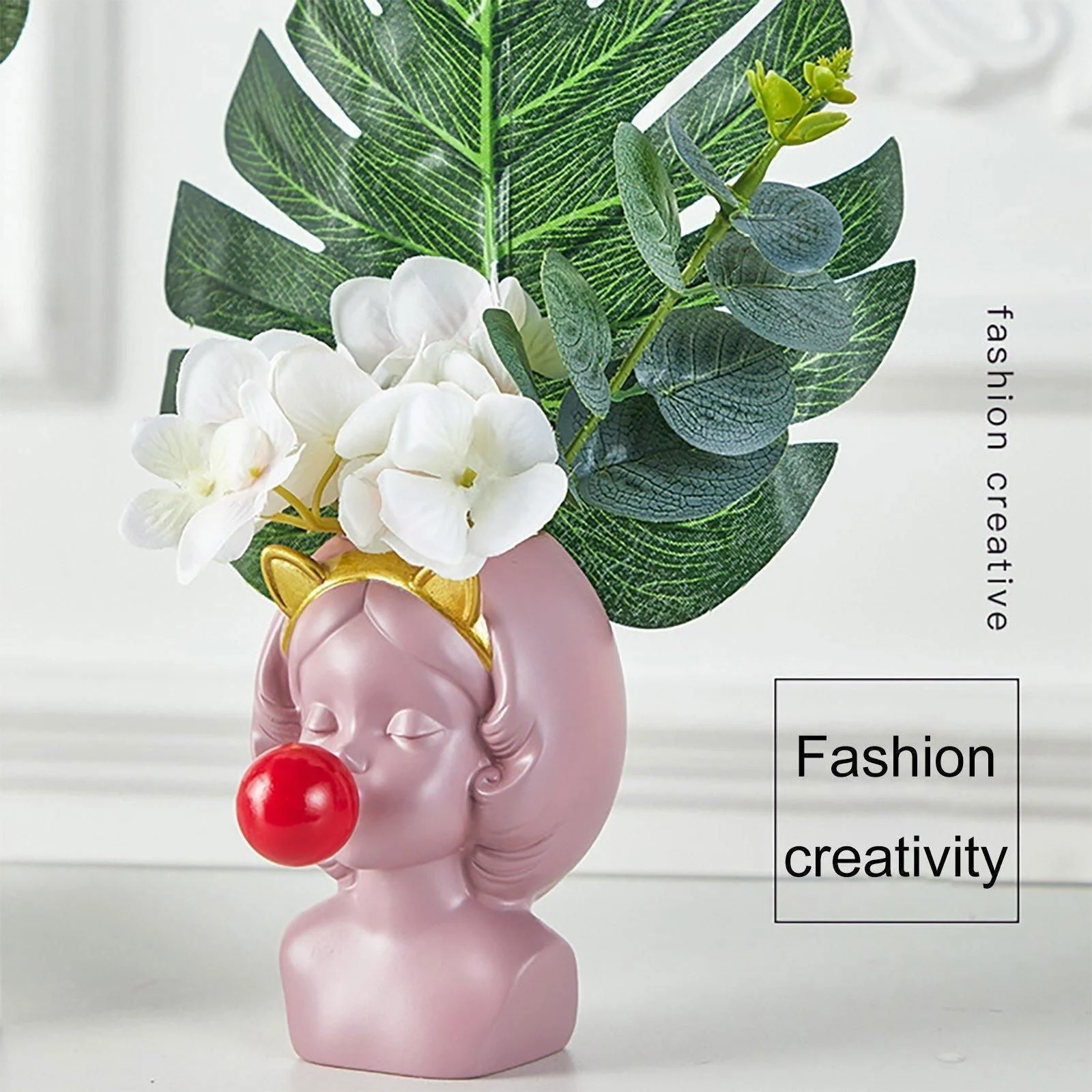 Bubble-Blowing Babe Bust Planter Vase -