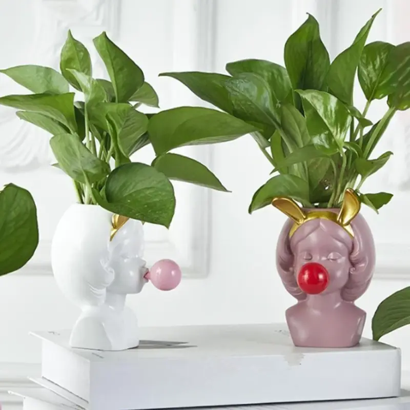 Bubble Blowing Babe Bust Planter Vase