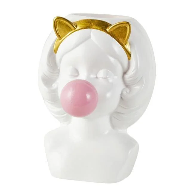 Bubble-Blowing Babe Bust Planter Vase -