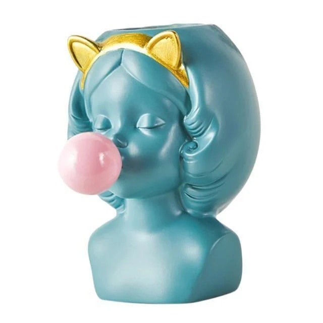 Bubble-Blowing Babe Bust Planter Vase -