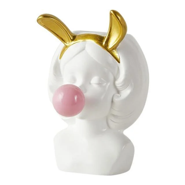 Bubble-Blowing Babe Bust Planter Vase -