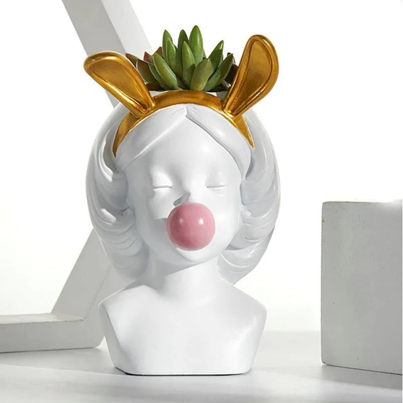 Bubble-Blowing Babe Bust Planter Vase -