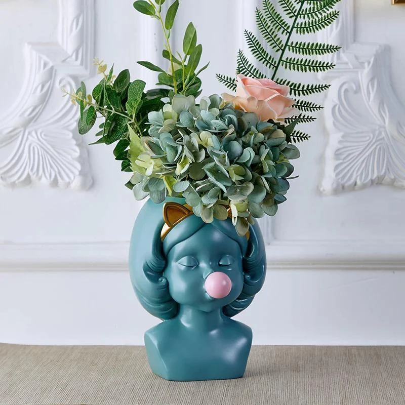 Bubble-Blowing Babe Bust Planter Vase -