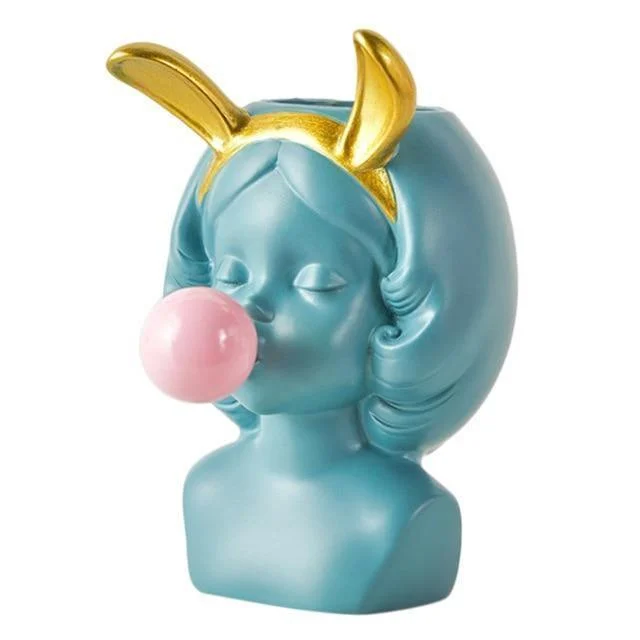 Bubble-Blowing Babe Bust Planter Vase -