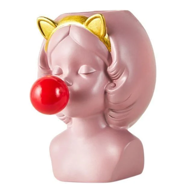 Bubble-Blowing Babe Bust Planter Vase -